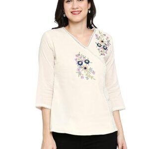 MehakAura Khadi Cotton V-Neck Fancy Top