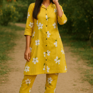 Sunny Yellow Floral Cotton Kurta Set
