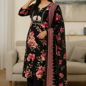 Black Elegance Floral Kurta Set