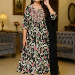 Elegant Floral Black Kurti Set