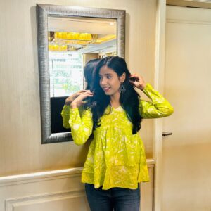 Lime Glow Printed Cotton Top