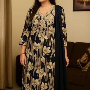 Midnight Bloom Embroidered Kurta Set