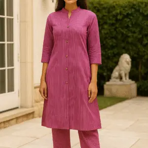 Classic Striped Cotton Kurta Set in Purple